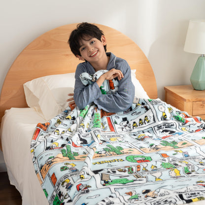 Berkshire Blanket Peanuts® VelvetLoft® Cute Character Snoopy Plush Oversized Kids Throw Blanket, Peanuts Christmas Comic Strip Colorized White (50in x 60in)