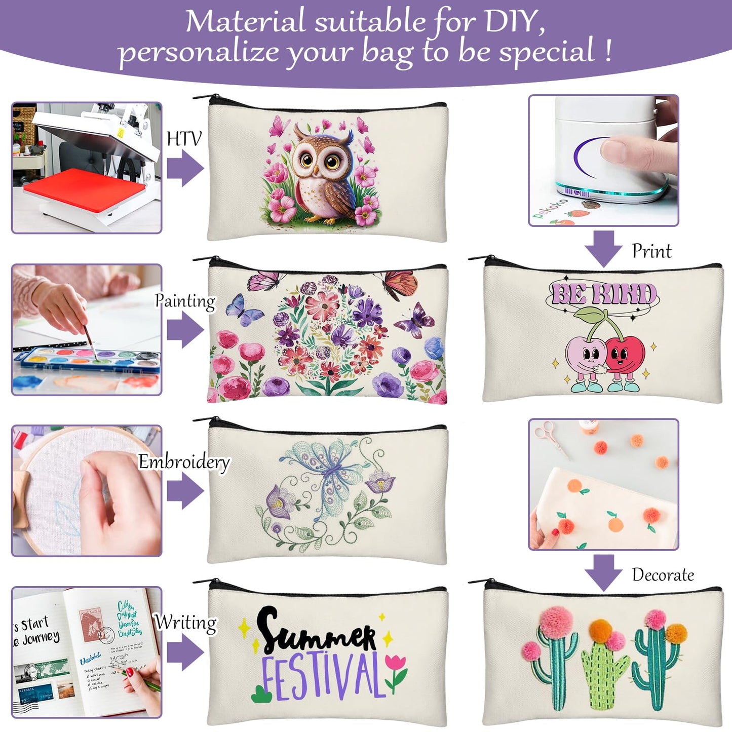 Legigo 20 Pack Blank DIY Craft Bag Canvas Pencil Case Blank Makeup Bags- Beige Canvas Pencil Pouch Bulk Canvas Cosmetic Bag Multi-Purpose Travel Toiletry Bag Canvas Zipper Bags 8.3 × 5 Inch