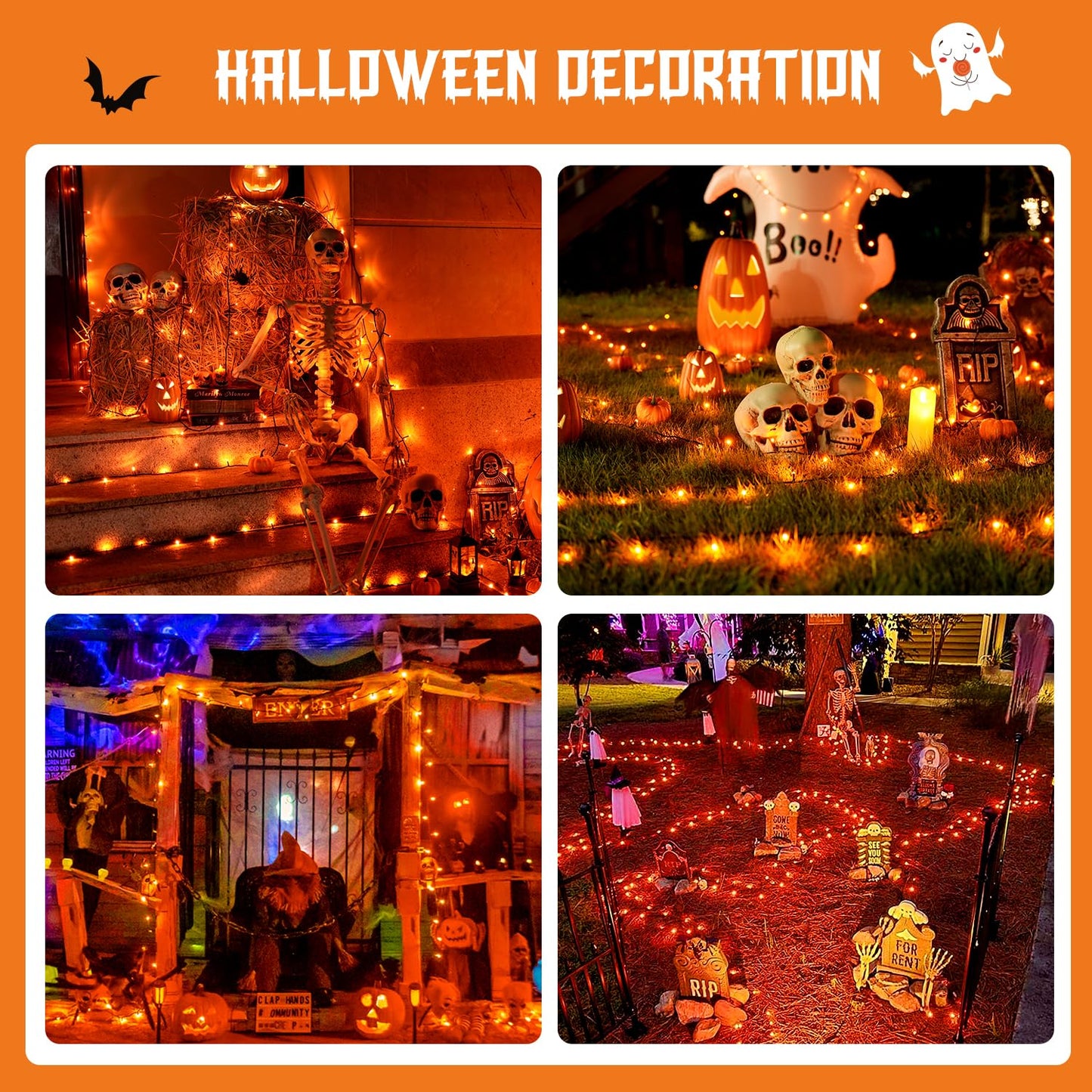 JMEXSUSS 2 Pack Halloween Solar Lights Outdoor, Total 400 LED 151FT Orange Solar Lights Outdoor Waterproof, 8 Modes Christmas String Light for Outside Tree Patio Yard Garden Halloween Decorations