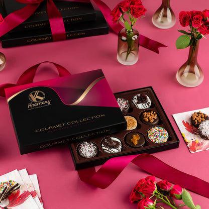 KREMERY Creamy Chocolate Cravings - Chocolate Covered Sandwich Cookies & Cream Gift Basket, in Elegant Gift Box (12 Cookies, Assorted Sweet Toppings) Food Assortments USA Made