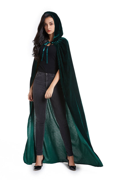 Crizcape Unisex Halloween Costume Cape Hooded Velvet Cloak for Men and Womens Green Medium
