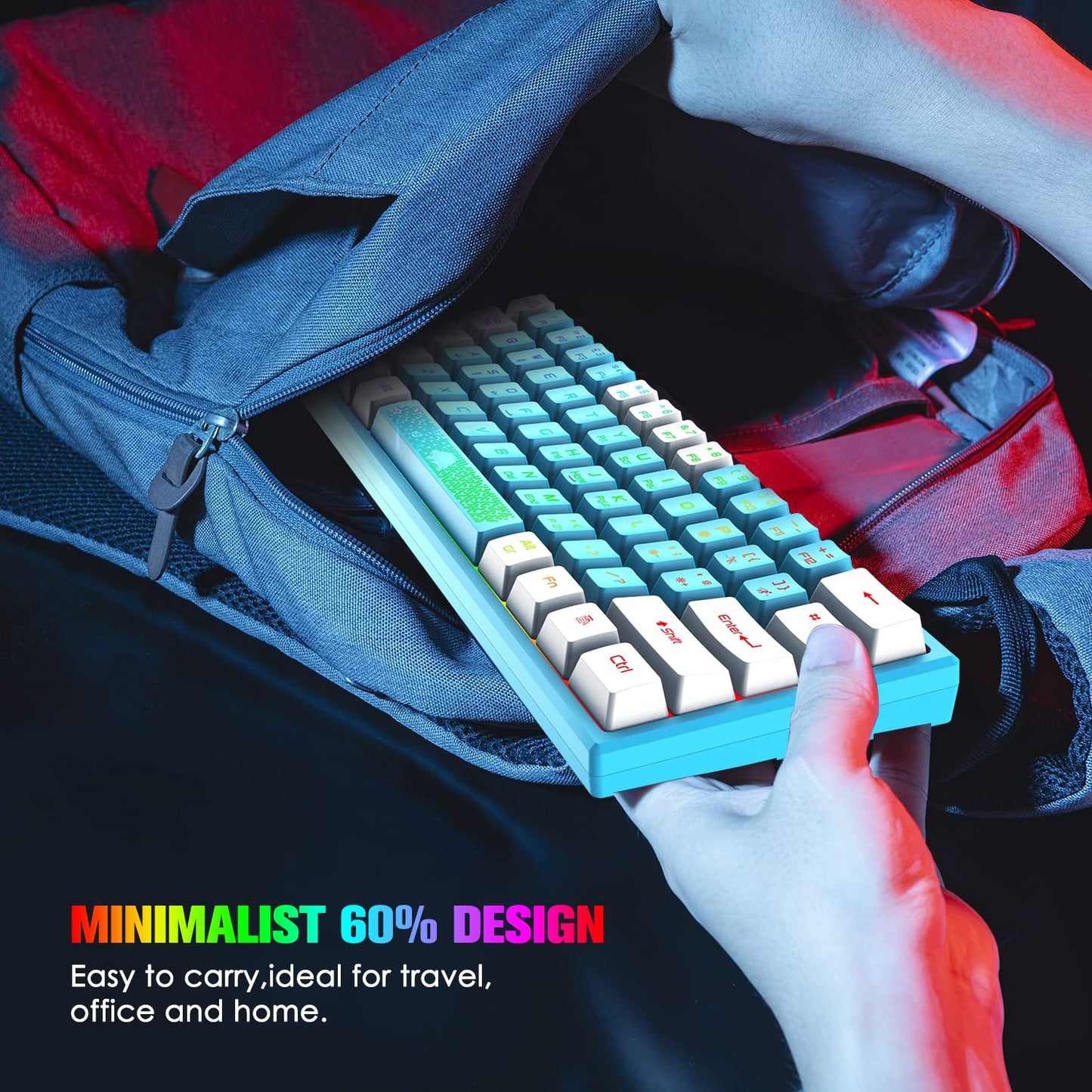60% Gaming Keyboard and Mouse Combo Duble Color Keycaps Samll RGB Backlight Mechanical Feeling and Mechanical RGB 6400 DPI Honeycomb Optical Mouse,Gaming Mouse pad for Gamers and Typists