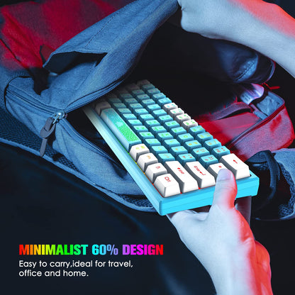 60% Gaming Keyboard and Mouse Combo Duble Color Keycaps Samll RGB Backlight Mechanical Feeling and Mechanical RGB 6400 DPI Honeycomb Optical Mouse,Gaming Mouse pad for Gamers and Typists