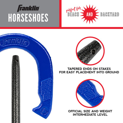 Franklin Sports Horseshoes Set - Metal Horseshoe Game Set for Adults + Kids - Official Weight Steel Construction - Beach + Lawn Outdoor Game - Intermediate