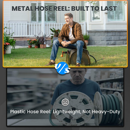 Giraffe Tools SW5 Metal Hose Reel Box, Heavy Duty Garden Hose Storage Reel Hideaway, Crank Handle, 150ft 5/8" Hose Capacity, Green