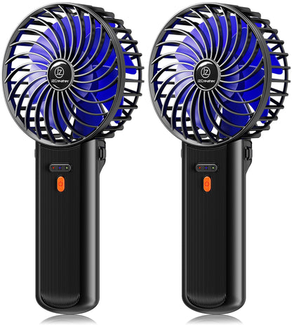 JZCreater 2Pack Mini Handheld Fan,Portable Hand Held Fan, 15H Cooling, Quiet 4 Speed, USB Rechargeable Battery Operated Desk Fan, Small Electric Fan for Travel Outdoor Home Office Makeup, Black 02