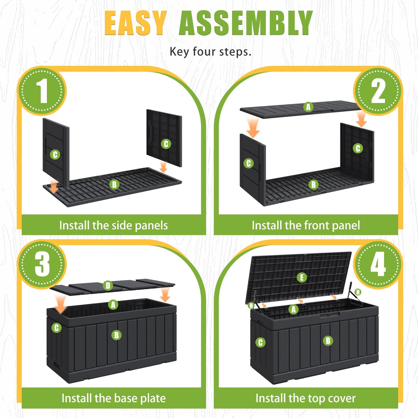 Greesum 82 Gallon Resin Deck Box Large Outdoor Storage for Patio Furniture, Garden Tools, Pool Supplies, Weatherproof and UV Resistant, Lockable, Black