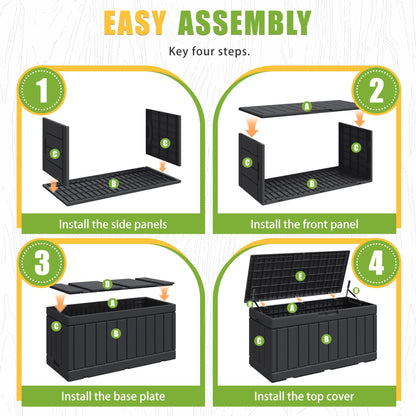 Greesum 82 Gallon Resin Deck Box Large Outdoor Storage for Patio Furniture, Garden Tools, Pool Supplies, Weatherproof and UV Resistant, Lockable, Black