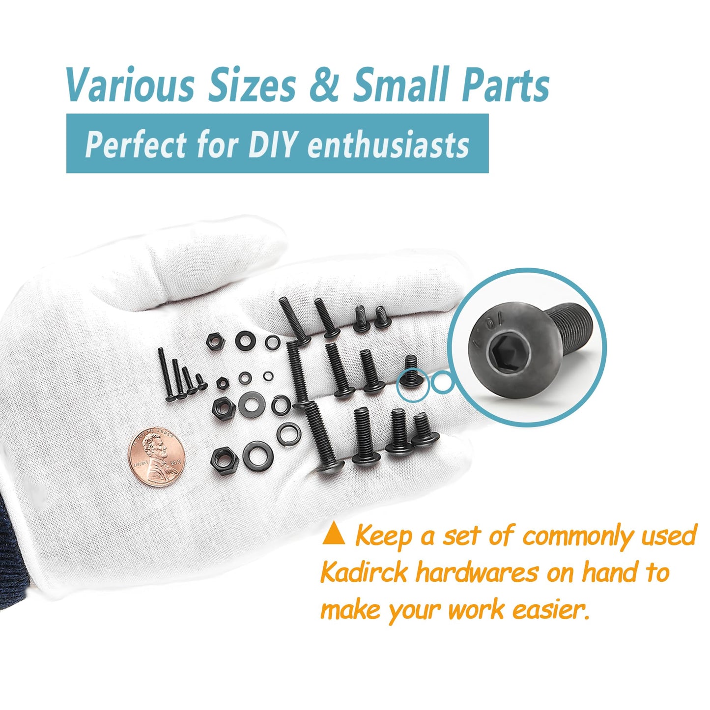 Kadrick Metric Screw Assortment, 2000PCS Metric Bolt Assortment Kit M2 M3 M4 M5 Machine Screws with Lock & Flat Washers, Grade 10.9 Alloy Steel Hex Socket Button Head Black Screws Nuts and Bolts Kit