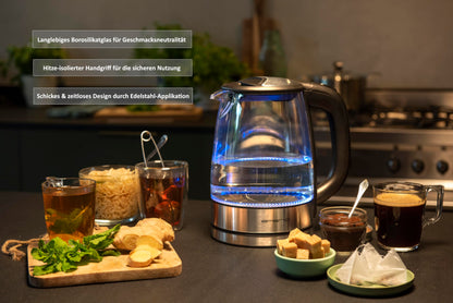 EMERIO Glass Kettle with 1.7 Litre Volume | 2200 Watt | Blue LED Interior Lighting | 360° Base | Winner Price/Performance Home & Garden Test | Best Borosilicate Glass | BPA Free | WK-119988.7