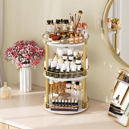 3-Tier Lazy Susan Organizer, Rotating Spice Rack, Spinning Organizer, Industrial Turntable Spice Rack Organizer for Cabinet, Kitchen Countertop, Pantry, Rustic Brown and Black SR23BR