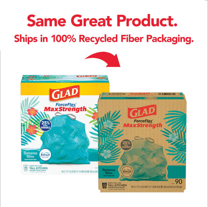Glad ForceFlex MaxStrength Kitchen Trash Bags, 13 Gal, Bahama Bliss Febreze, 90 Ct (Pack May Vary)