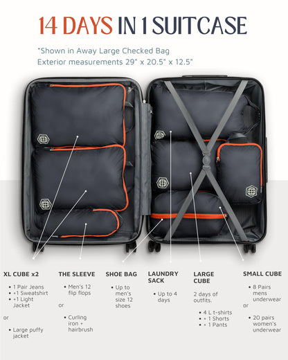 Large Compression Packing Cubes for Travel-Packing Cube Luggage Organizers 7 Piece Set for Checked Luggage-Ultralight, Expandable/Compression Bags by TRIPPED Travel Gear (Grey/Orange)