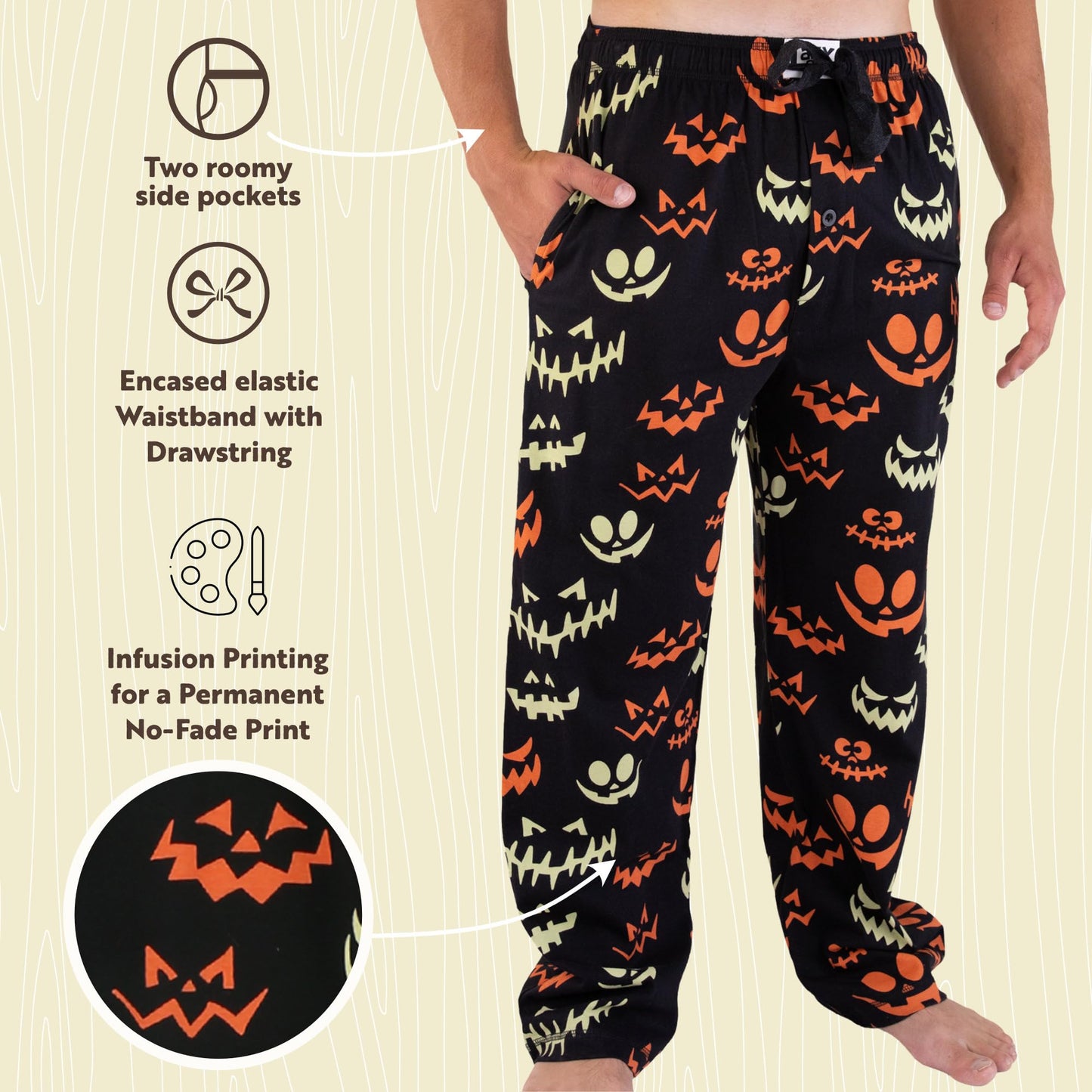 Lazy One Funny Ocean Pajama Pants For Men, Men's Separate Bottoms, Lounge Pants, Halloween (Spooky Faces, Medium)