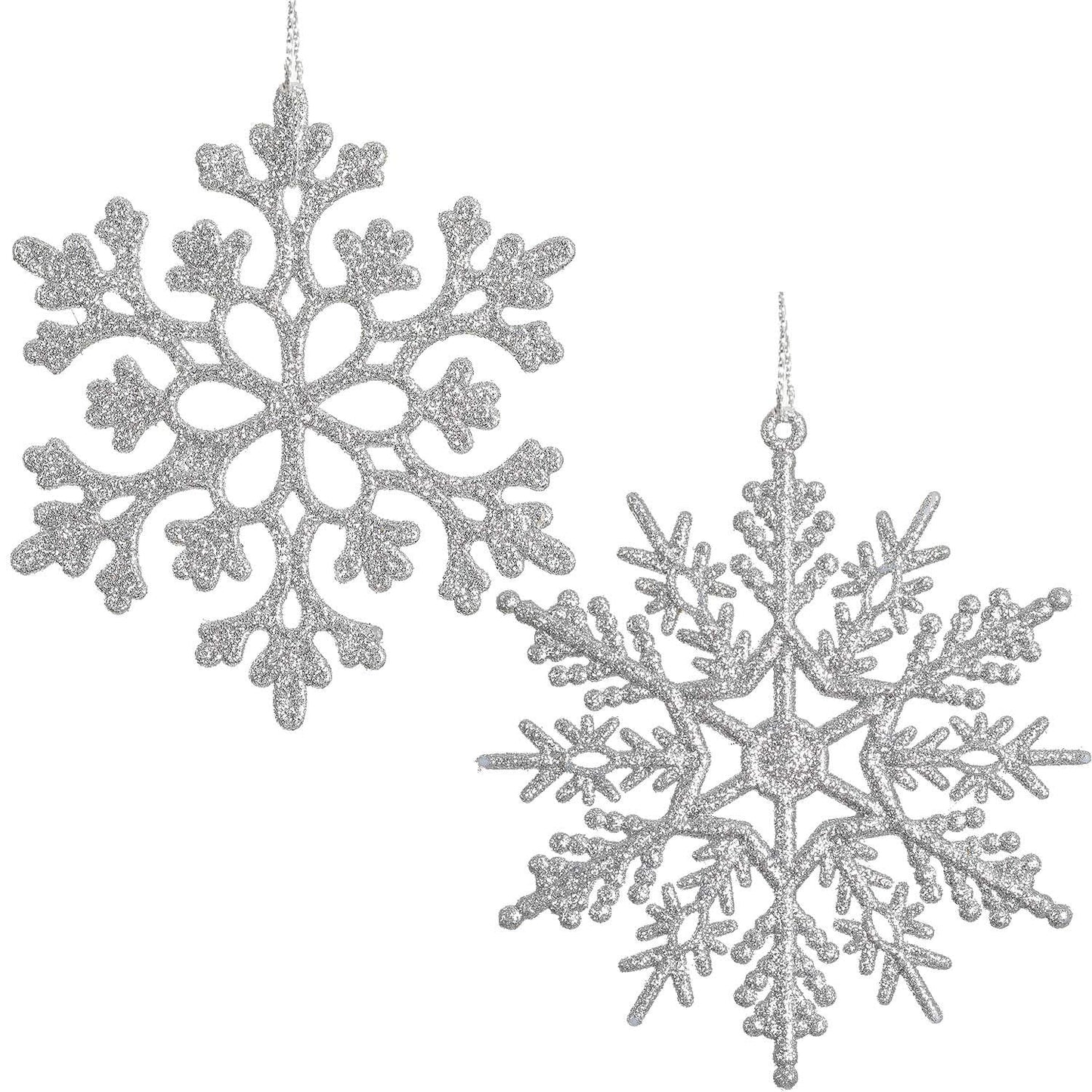 DearHouse 36Pcs Christmas Glitter Snowflake Ornaments Clearance, 4 Inch Plastic Snowflake Christmas Tree Ornaments for Winter Wonderland Christmas Party Decorations, Silver