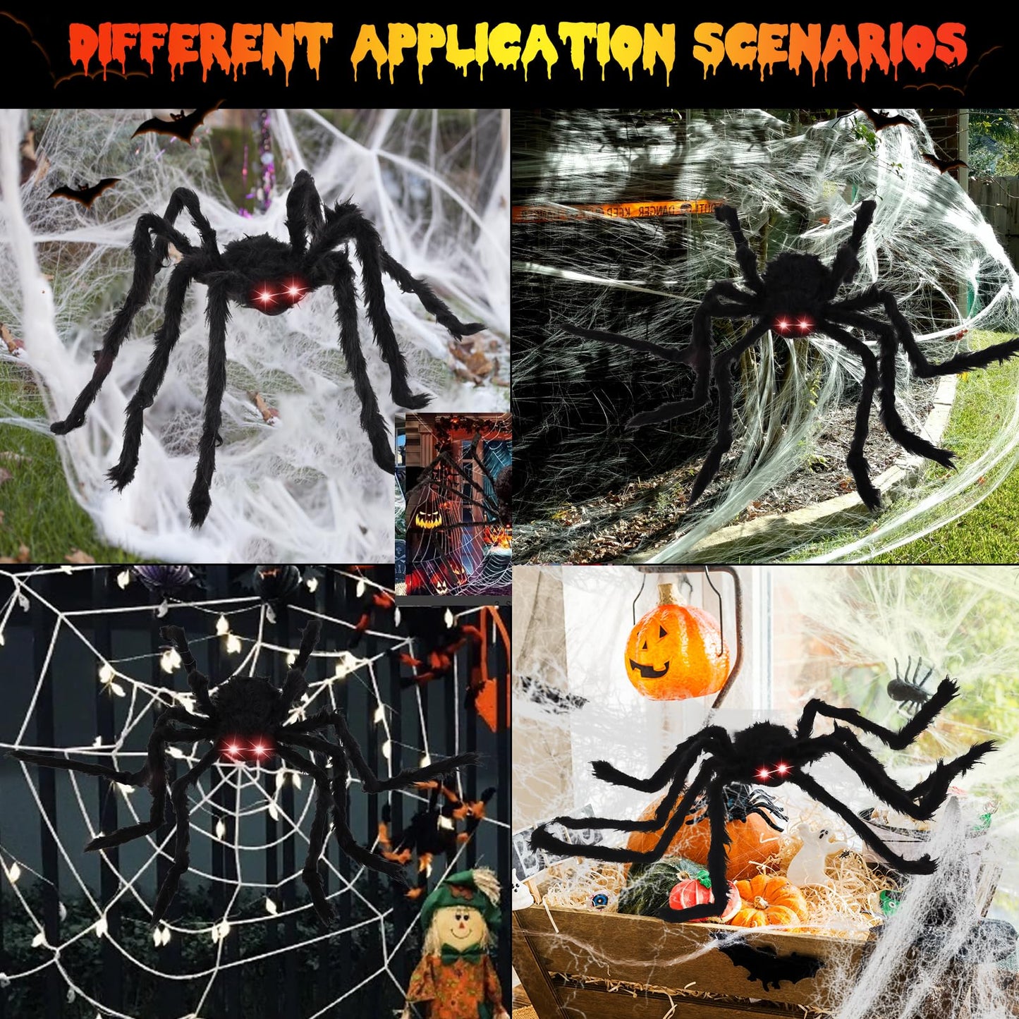 Eossth Spider Webs Halloween Decorations,16.4Ft 8Modes Super Bright 250LED Halloween Lights with Remote Control,49'' Giant Glowing Super-Realistic Spider,Halloween Decorations for Yard,Outside