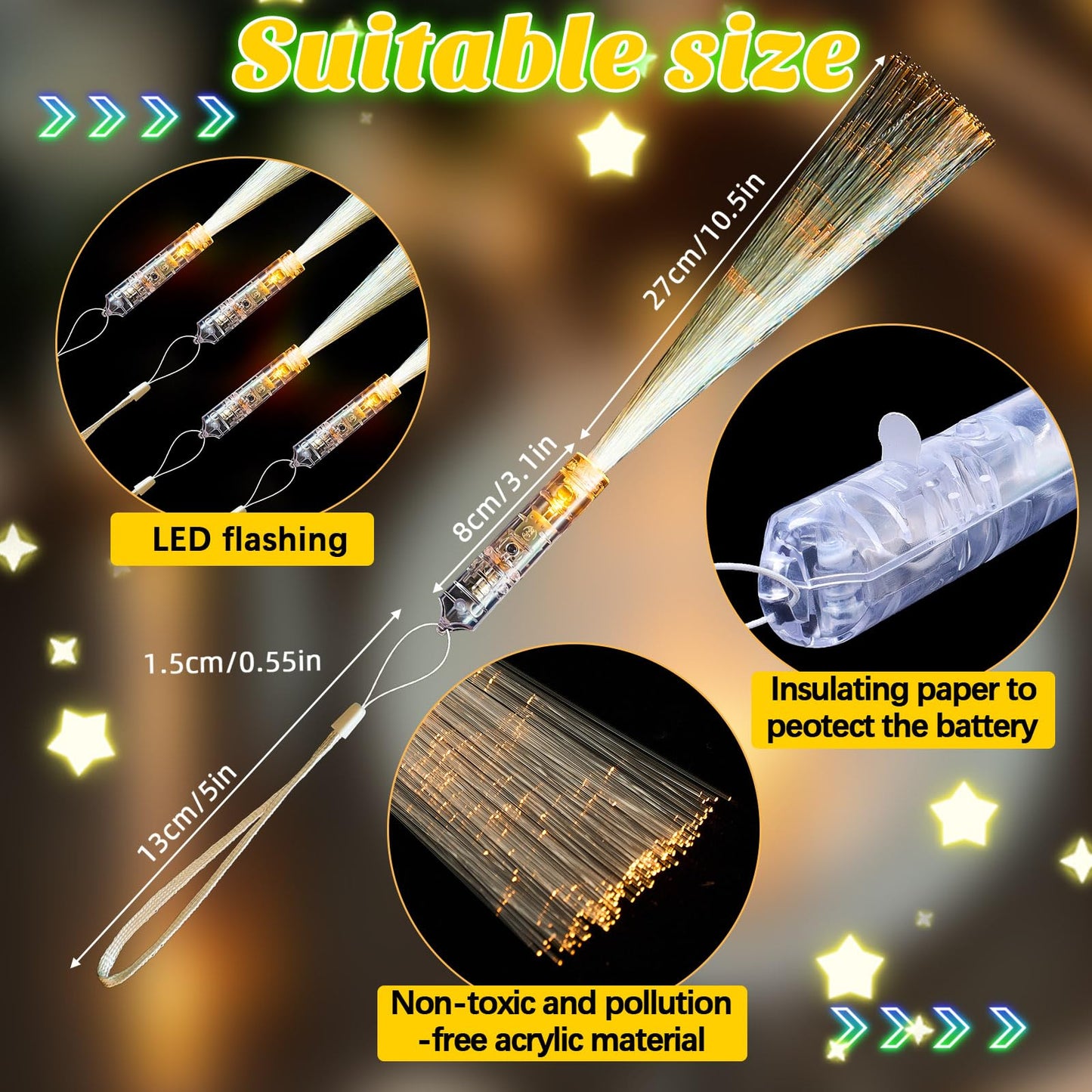 Kasyat 10 Pieces Fiber Optic Wand Light up Glow Stick LED Colorful Flashing Wands for Wedding, Halloween, Christmas Neon Party Favors Supplies(Clear)