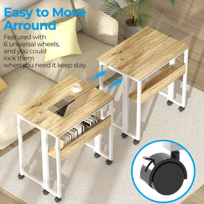 GreenForest Folding Desk Small Rolling Desk with Storage Shelf,24.8 inch Foldable Computer Desk with Wheels for Small Space,Easy Assembly,Oak