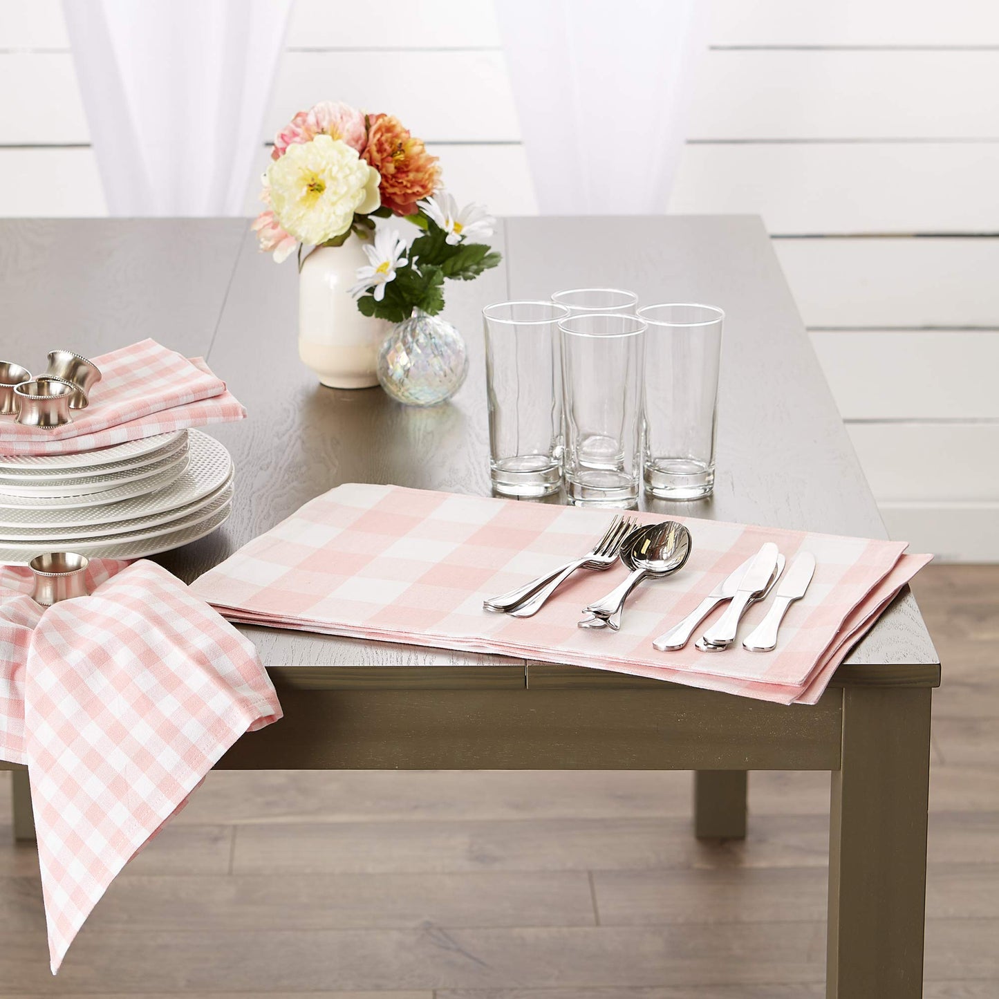 DII Gingham Check Tabletop Collection, Pink, Placemat Set