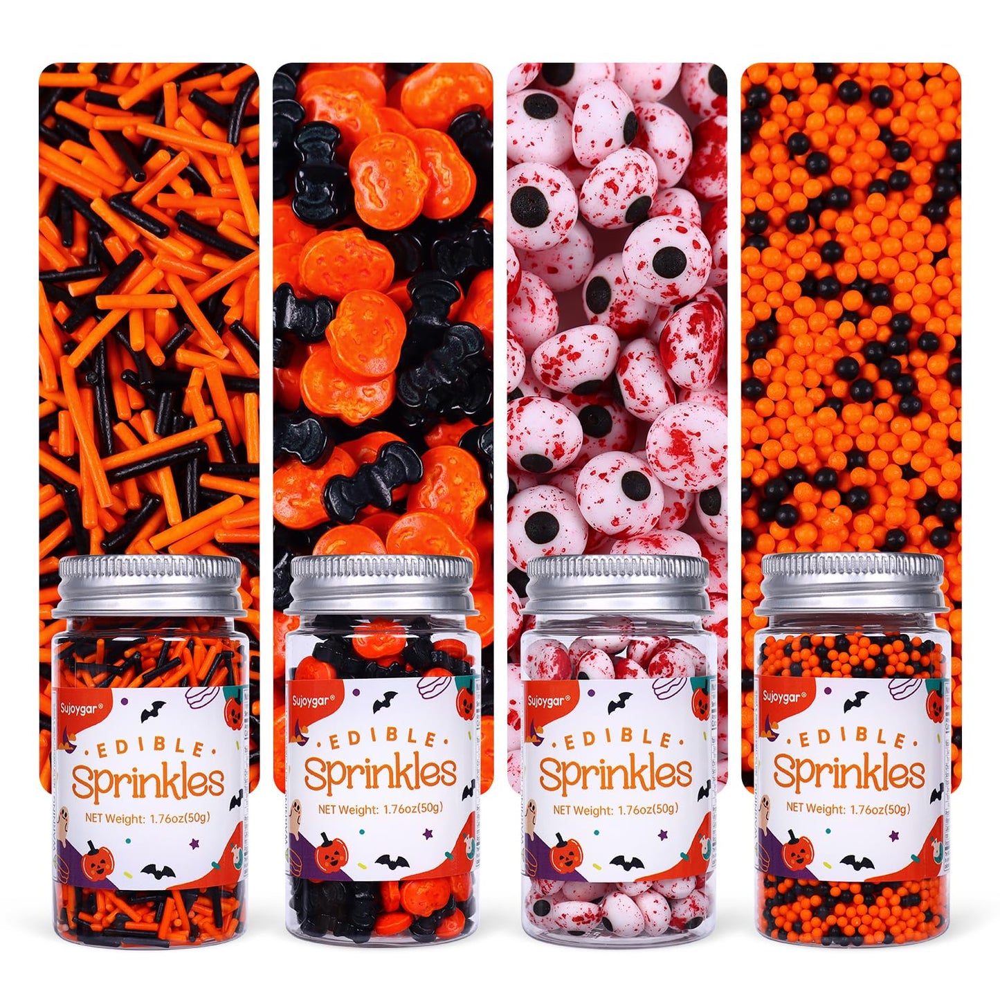 Halloween Sprinkles for Cake Decorating, Food Grade 50g/bottle, Jimmies Sprinkles, Pumpkin Sprinkles, Fancy Sprinkles for Cupcake Decorating, Baking, Toppers Cookies