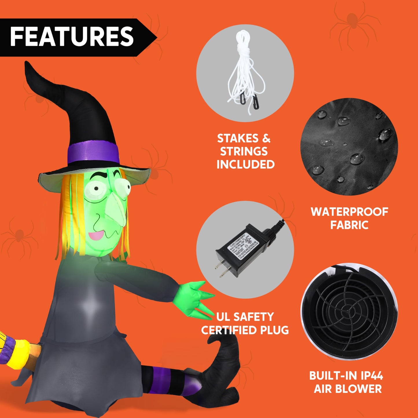 Joiedomi 4FT Halloween Inflatable Witch with Build-in LED Lights - Outdoor Blow Up Decor for Yard, Trees & Parties | Witch Decorations, Waterproof Halloween Inflatables Outdoor, Blow Up Yard Decor