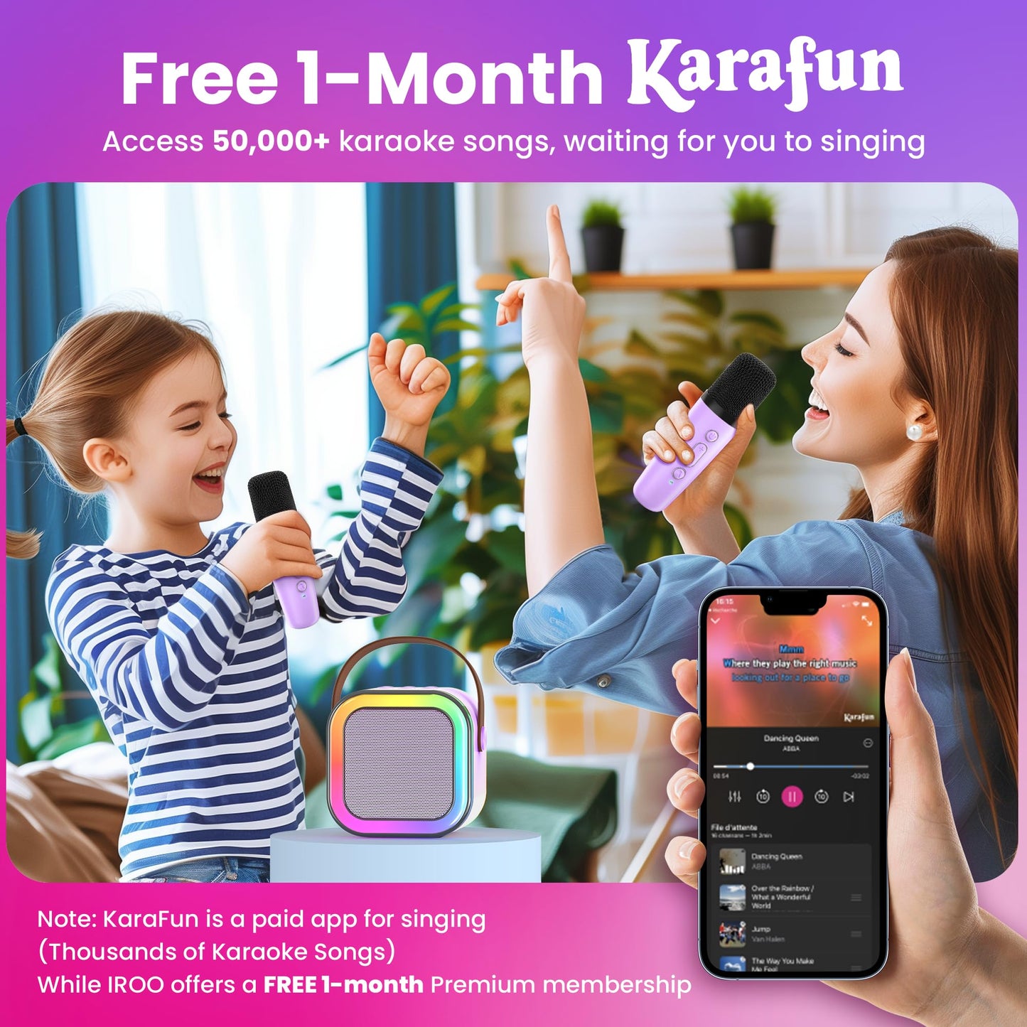 IROO Mini Karaoke Machine for Kids, 2025 TOP Toys Birthday Gifts Ideas for Girls Ages 4, 5, 6, 7, 8, 9, 10, 12+ Years Old, Portable MP3 Player with 2 Wireless Mics for Party