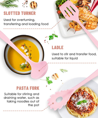 Kitchen Utensils Set-12 Pieces Silicone Cooking Utensils Set (Dishwasher Safe) 392°F Heat Resistant Spatula Set, Nonstick Cookware