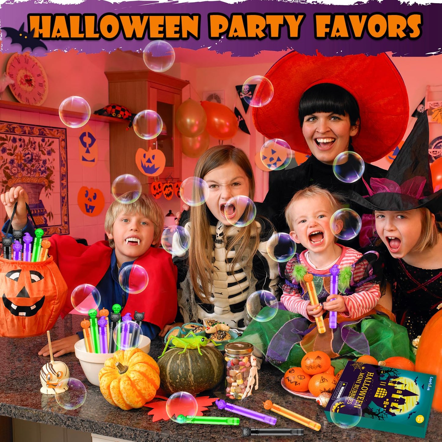 Halloween Treats Non Candy for Toddlers 20 PCS, Mini Bubble Wands Prizes Toys Gifts Bags for Kids, Small Halloween Birthday Classroom Party Basket Goody Bag Stuffer Trinkets Stuff for Boys Girls