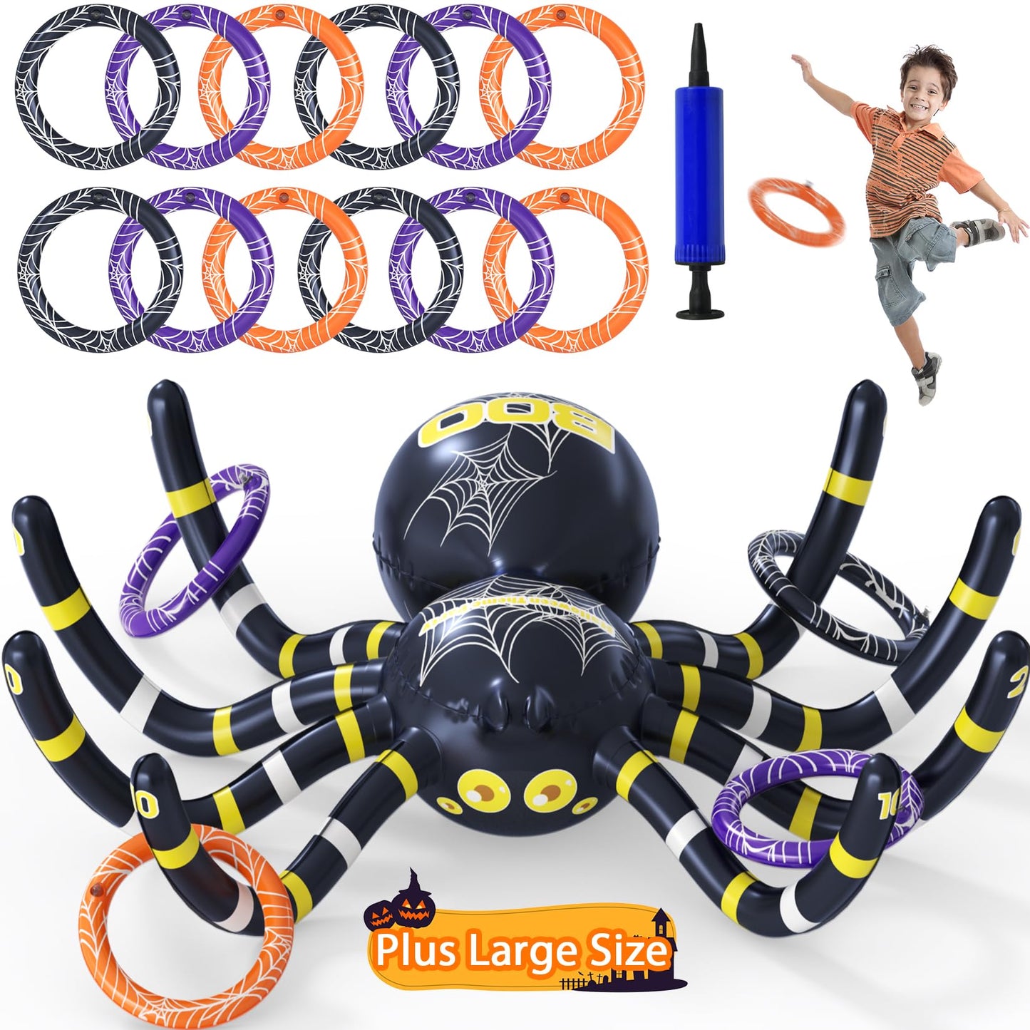 Garma Halloween Inflatable Spider Ring Toss Game - Giant Spider Decoration for Kids School Party Favors Carnival Indoor Outdoor Party Games Family Fun Supplies