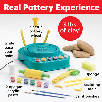 Faber-Castell Pottery Studio - Complete Pottery Wheel and Painting Kit for Beginners, 3 lbs of Sculpting Clay and Tools (Ages 8+)
