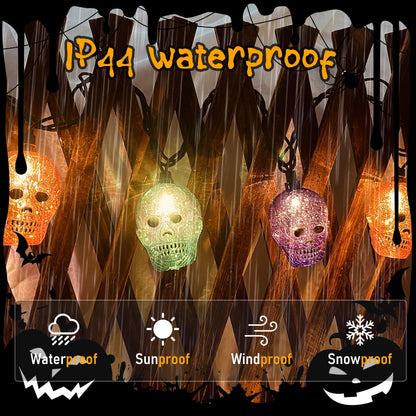GOOTHY Halloween Skull String Lights 8.5Ft Outdoor Halloween Decorations Lights with 10 LED Orange Purple Green Skeleton Light, Plug in Skeleton Lights for Indoor Party Window Patio Bedroom Decor