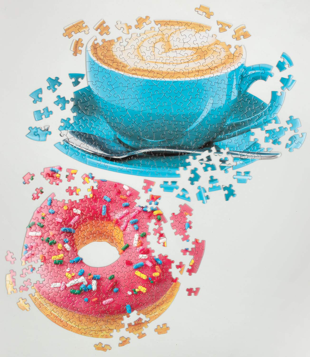 Galison Daily Special 2-in-1 Shaped Puzzle Set, 625 Pieces Total – Two Uniquely Shaped Puzzles Featuring a Donut and a Cup of Coffee - Thick, Sturdy Pieces – Challenging and Fun, Multicolor