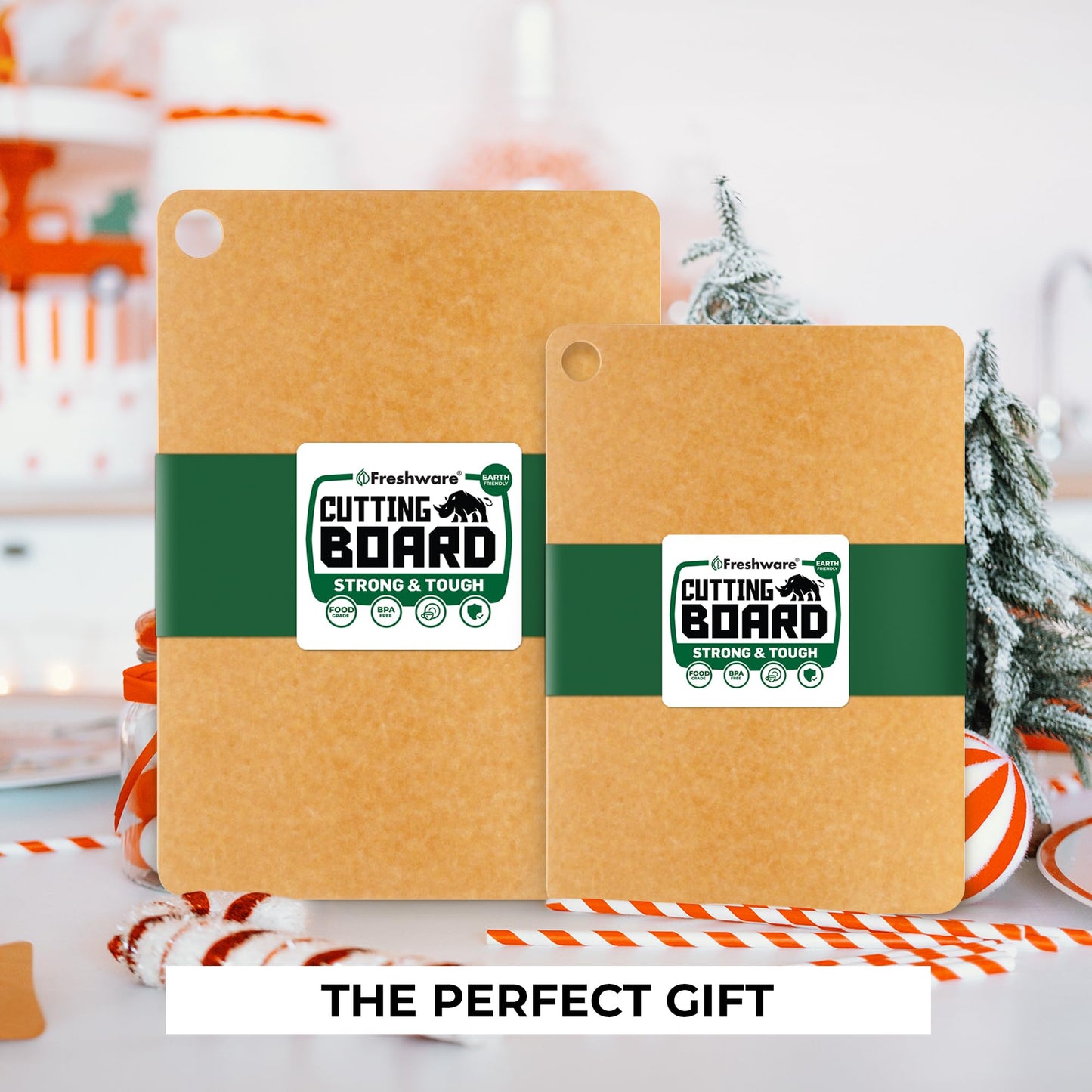 Freshware Wood Cutting Boards for Kitchen, Dishwasher Safe, Medium 12" x 9" and Large, 15" x 11.25", Set of 2, Natural