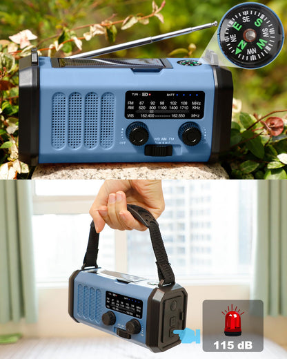 13000mAh Emergency Radio with NOAA Weather Alert, Portable Solar Hand Crank AM/FM Radio for Survival, Rechargeable Battery Powered, USB Charger, Flashlight, Reading Lamp, for Home Outdoor