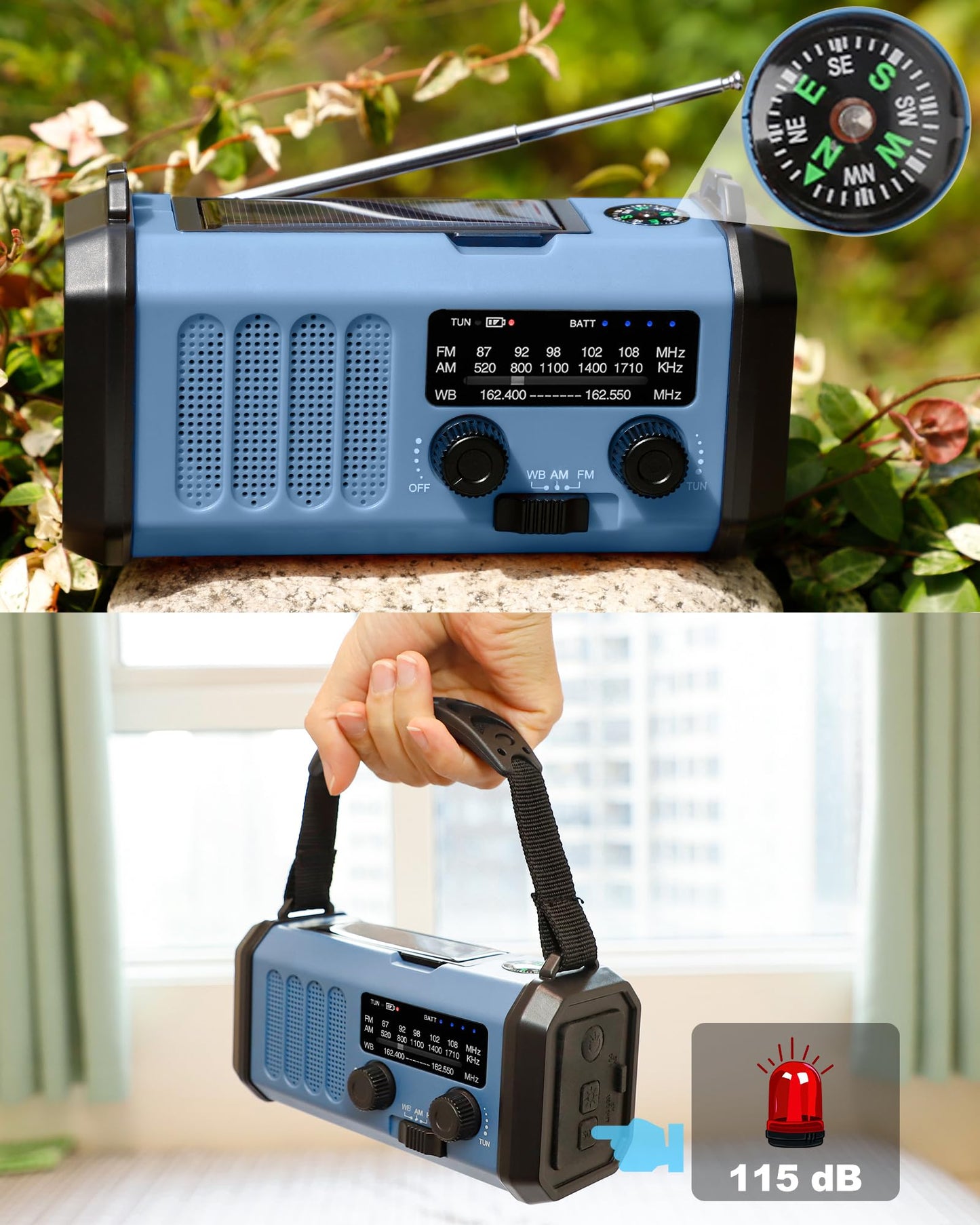 13000mAh Emergency Radio with NOAA Weather Alert, Portable Solar Hand Crank AM/FM Radio for Survival, Rechargeable Battery Powered, USB Charger, Flashlight, Reading Lamp, for Home Outdoor