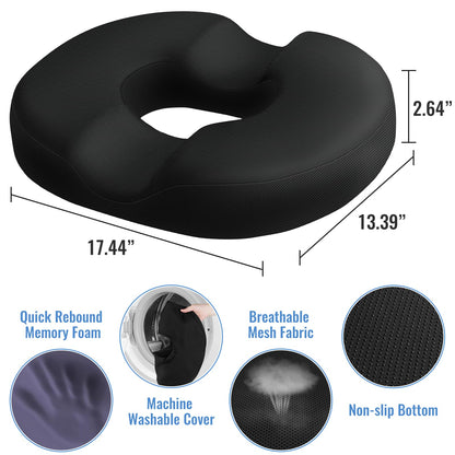 Donut Pillow Seat Cushion Chair Pad for Tailbone Pain Relief and Hemorrhoids, Memory Foam Seat Chair Cushion for Postpartum Pregnancy, Seat Cushions for Men and Women for Home & Office, (Black)