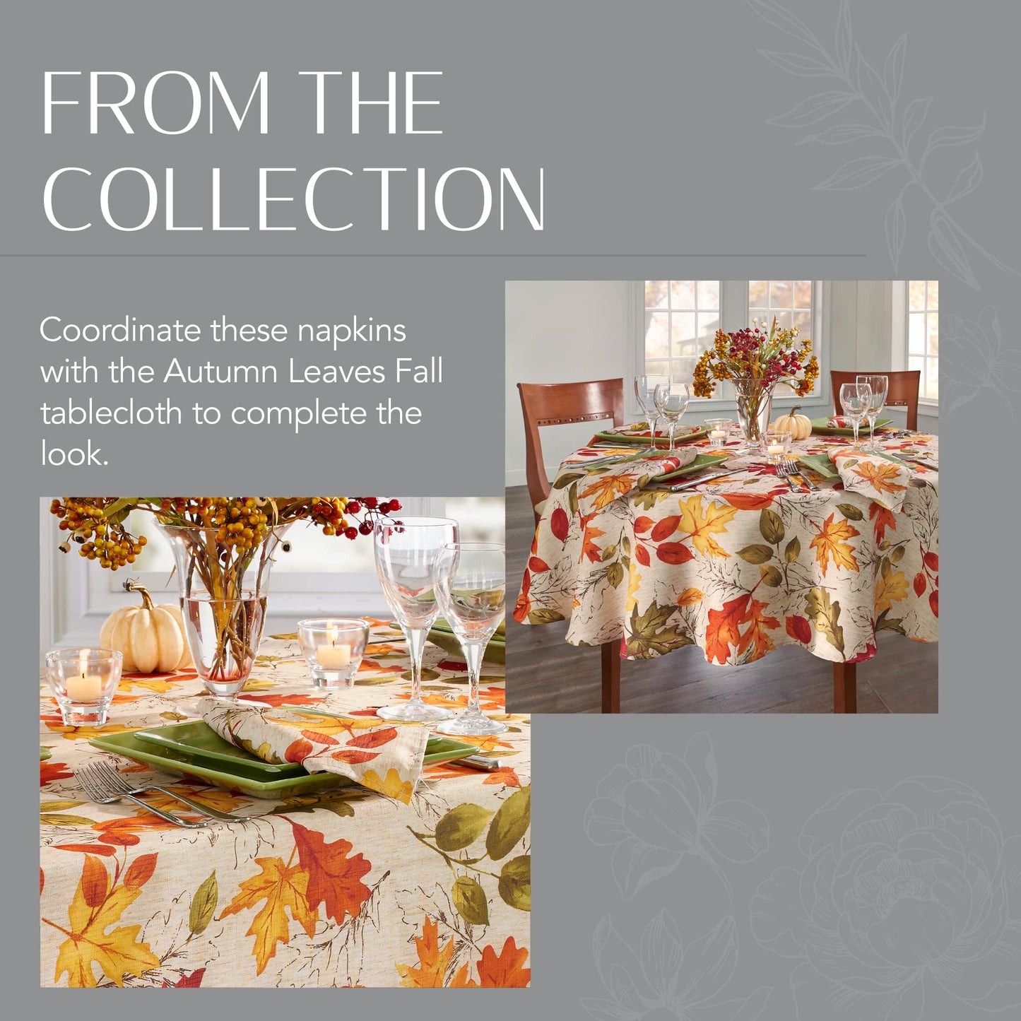 Elrene Home Fashions Autumn Leaves Printed Fall Cloth Dinner Napkins, 17" x 17", Set of 8