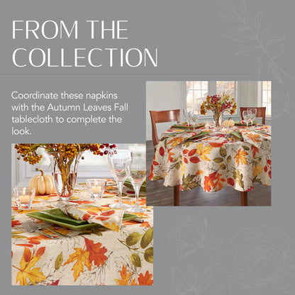 Elrene Home Fashions Autumn Leaves Printed Fall Cloth Dinner Napkins, 17" x 17", Set of 8