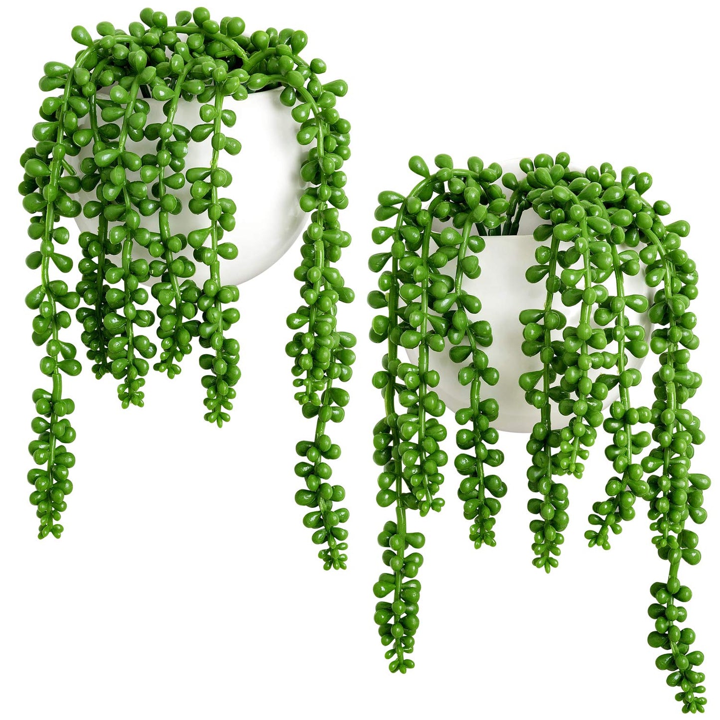Dahey Wall Planters with Fake String of Pearls Plant Artificial Succulent Small Modern Ceramic Mounted Planter Round Hanging Wall Vase Display Holder for Indoor Garden Office Decor, Set of 2