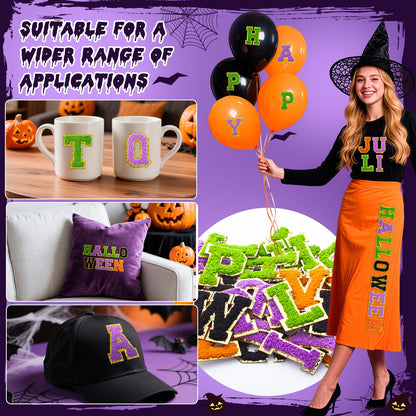 52 Pcs Halloween Patches Chenille Letter Patches Self Adhesive for Clothing,A-Z Varsity Letter Stickers Embroidered Sew on Repair Patches for Jackets Hats Backpacks