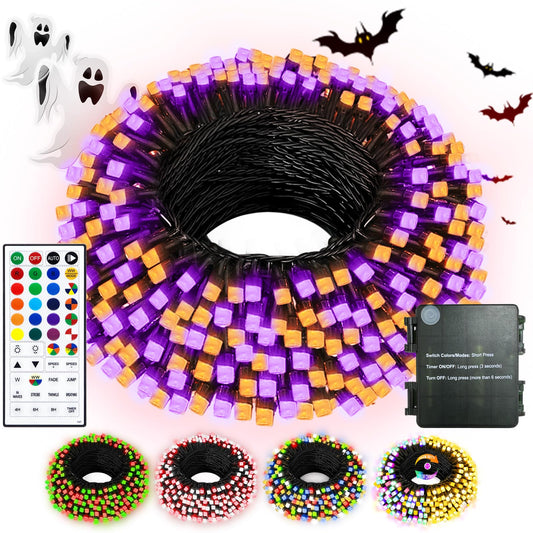 echosari Halloween String Lights Battery Operated, 33Ft 100 LED 150+ Scene Modes String Lights with Remote Timer for Patio Garden Party Decor - Color Changing & 2700K Warm White