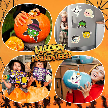 24 PCS Make-a-face Halloween Sticker Make Your Own Halloween Character Mix and Match Sticker with Vampire, Witch, Mummies Zombies, Ghost and Pumpkin Trick or Treat Halloween Goodie Bag Fillers