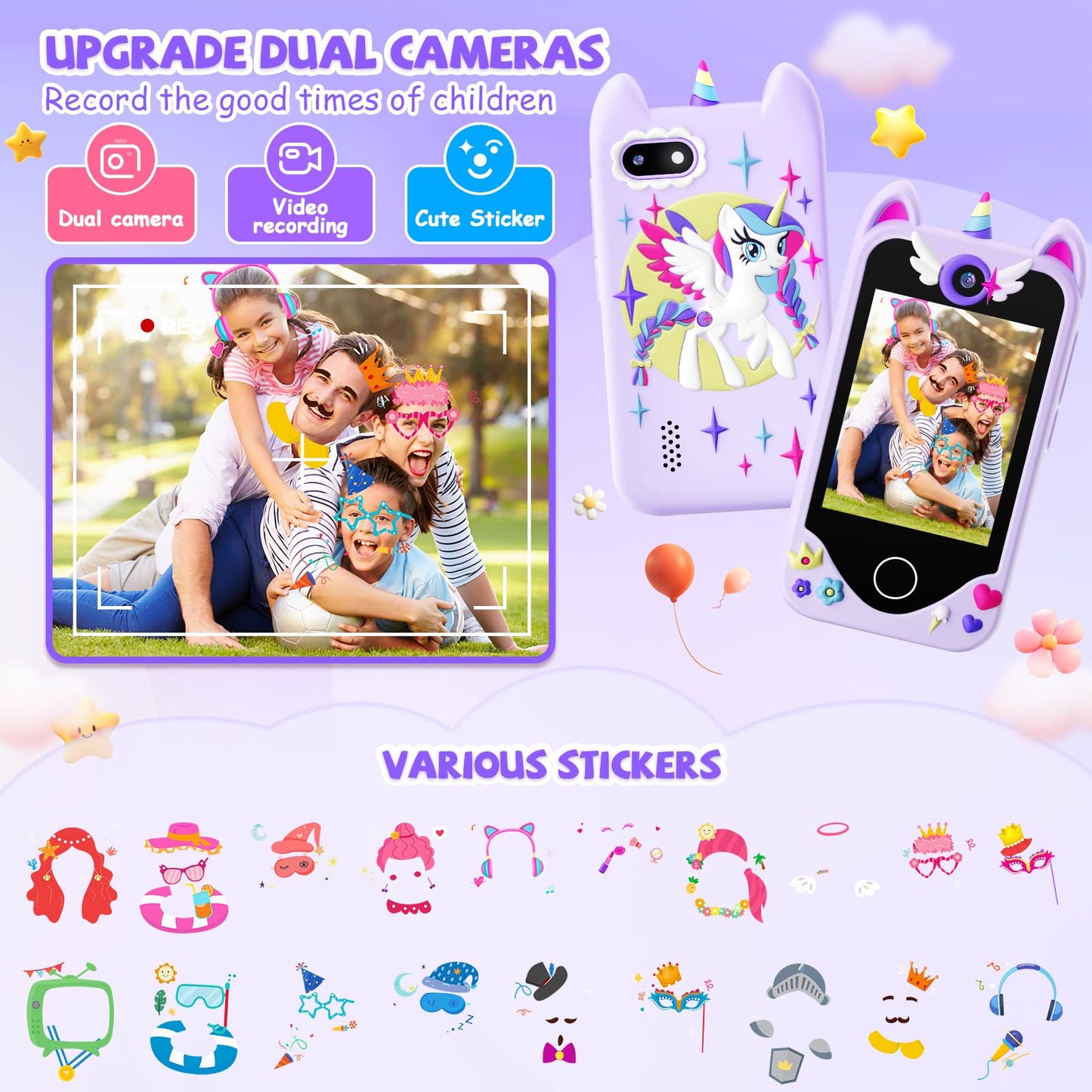 Kids Smart Phone for Girls Gifts - Toddler Christmas Birthday Gift for Age 3 4 5 6 Year Old, Kids Cell Phone Toy with Touchscreen, Dual Cameras, Learning, Kid Mp3 Player, Games with 32 GB Card