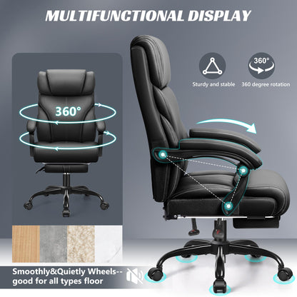 HeroSet Office Chair, Executive Leather Chair Big and Tall Ergonomic Computer Desk Chair, Comfy Swivel Rolling Reclining Lumbar Support Task Chair with Adjustable High Back Foot Rest for Home Gaming