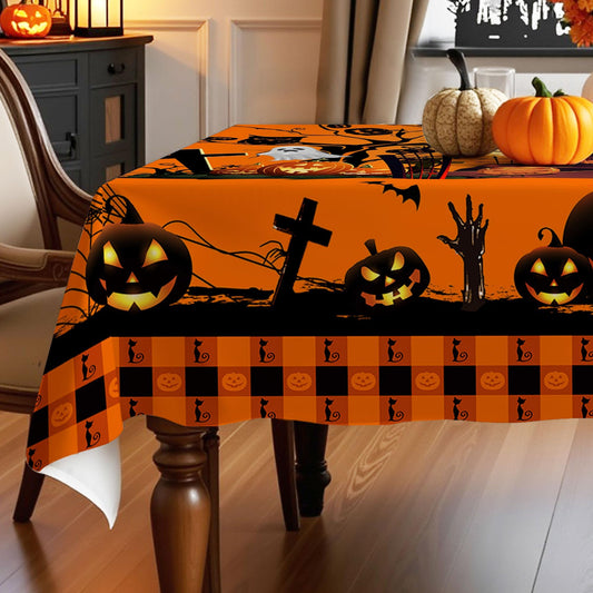 Hexagram Halloween Tablecloth Rectangle Pumpkin Tablecloths 60 x 84 inches Castle Ghost Table Cloth