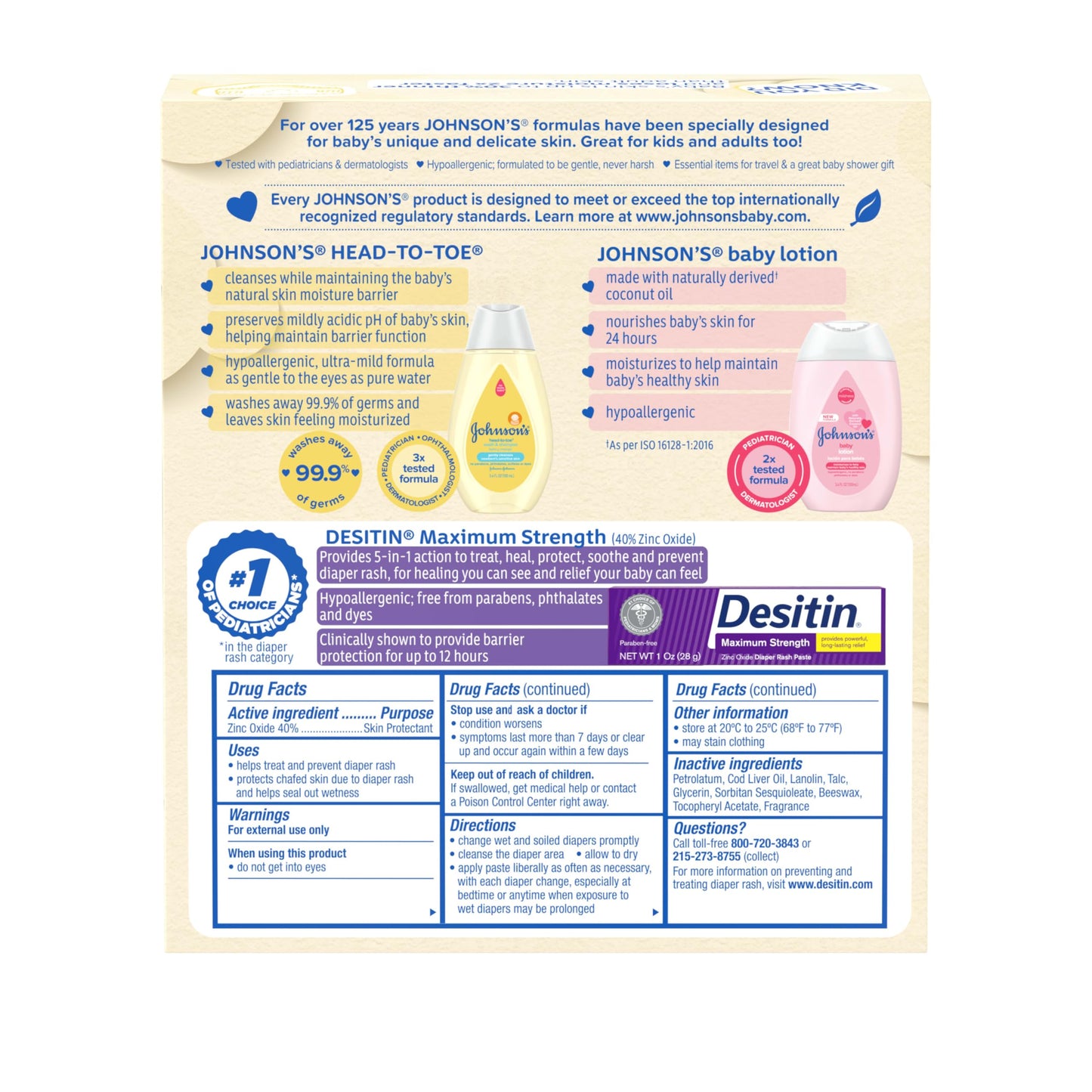 Johnson's Baby Care Essentials Gift Set, Body Lotion, & Zinc Oxide Diaper Rash Paste for Baby's Delicate Skin, Value Pack, Travel-Size, Bath Essentials Must Haves, Baby Gifts, 3 Items