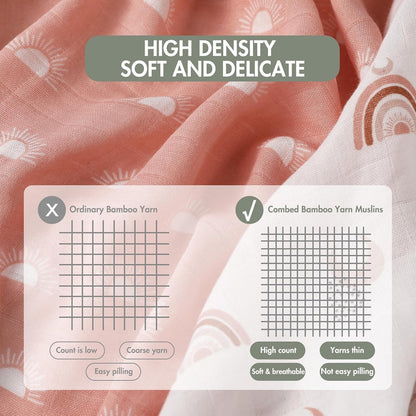 GLLQUEN BABY Receiving Blanket Boy Cotton Muslin Swaddle Blankets Girl Newborn Squares Breathable & Soft Thin Baby Blankets Cloths Double Absorbent Infant Swaddling Wrap - 3 Pack (Sun)