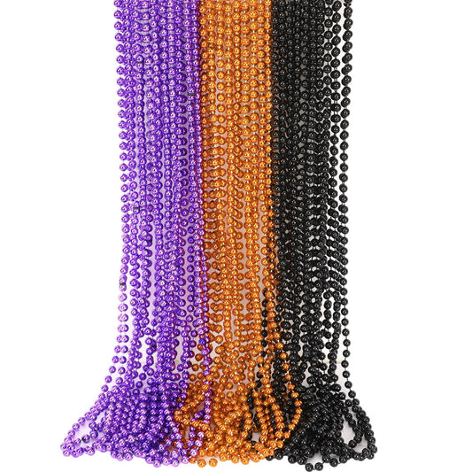JULBEAR Bulk Halloween Beads Necklaces, 30 pcs Mardi Gras Black Orange Purple Bead Necklace for Holiday Party Favors Carnival Decorations Accessories Supplies
