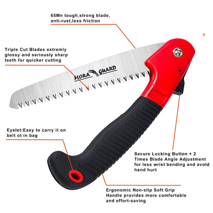 FLORA GUARD 7.7-Inch Folding Saw, Pruning Hand Saw with Triple-Cut Razor Teeth for Wood Cutting, Tree Trimming, and Camping