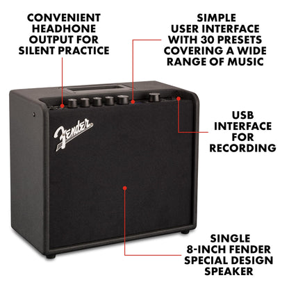 Fender Mustang LT25 Guitar Amp, 25-Watt Combo Amp, with 2-Year Warranty, 30 Preset Effects with USB Audio Interface for Recording